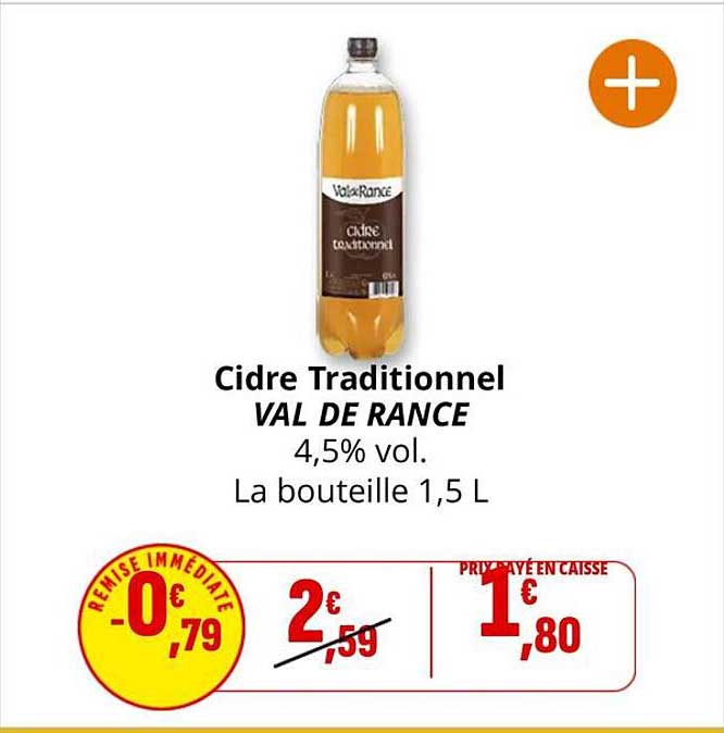 Cidre Traditionnel VAL DE RANCE 4,5% vol. La bouteille 1,5 L