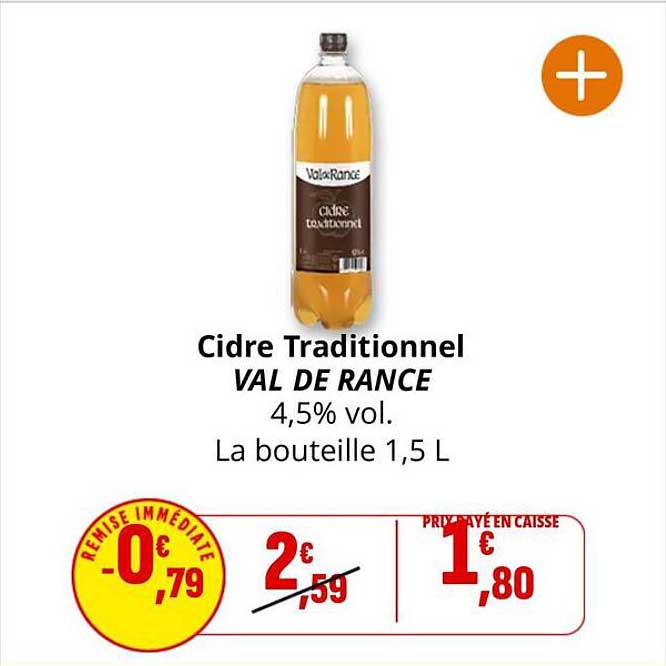 Cidre Traditionnel VAL DE RANCE 4,5% vol. La bouteille 1,5 L