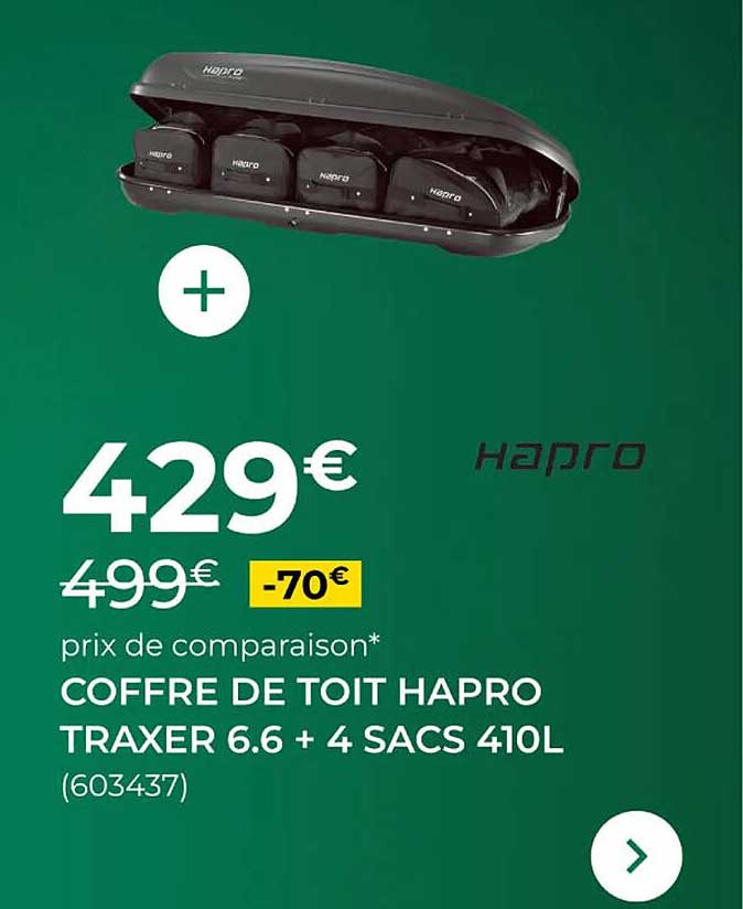 COFFRE DE TOIT HAPRO TRAXER 6.6 + 4 SACS 410L