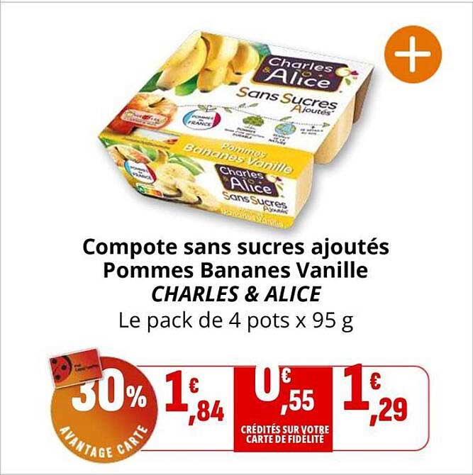 Compote sans sucres ajoutés Pommes Bananes Vanille CHARLES & ALICE