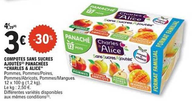 COMPOTES SANS SUCRES AJOUTÉS PANACHÉES "CHARLES & ALICE"
