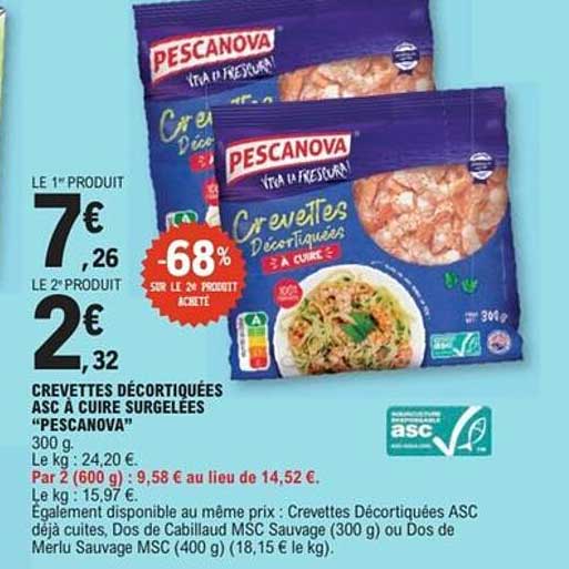 CREVETTES DÉCORTIQUÉES ASC À CUIRE SURGELÉES "PESCANOVA"