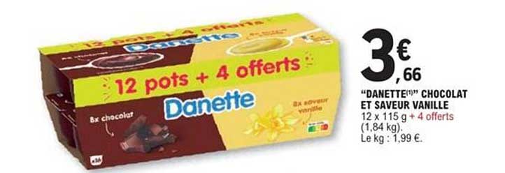 "Danette" Chocolat et Saveur Vanille, 12 pots + 4 offerts