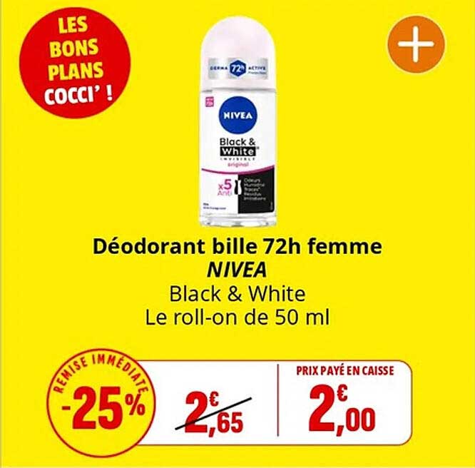 Déodorant bille 72h femme NIVEA Black & White Le roll-on de 50 ml