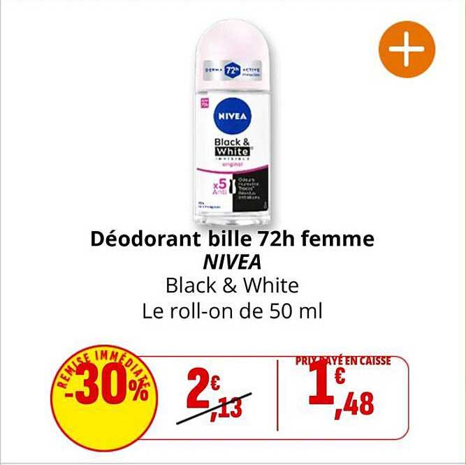 Déodorant bille 72h femme NIVEA Black & White Le roll-on de 50 ml