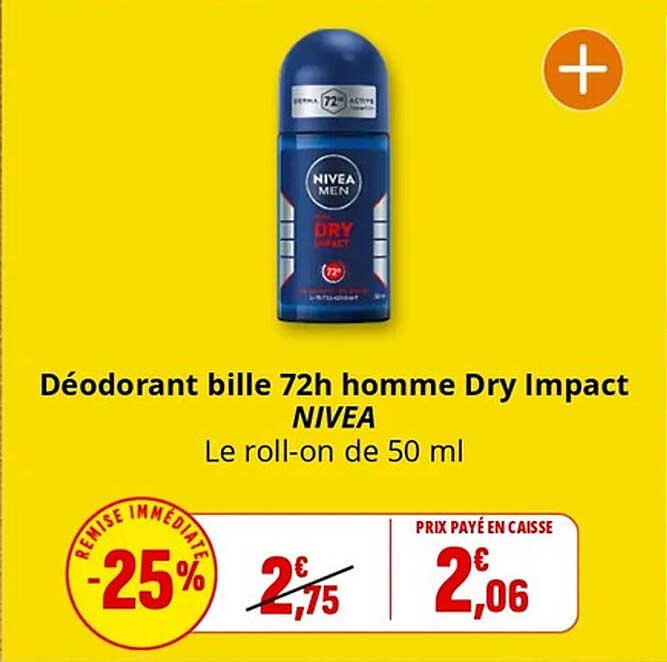 Déodorant bille 72h homme Dry Impact NIVEA Le roll-on de 50 ml