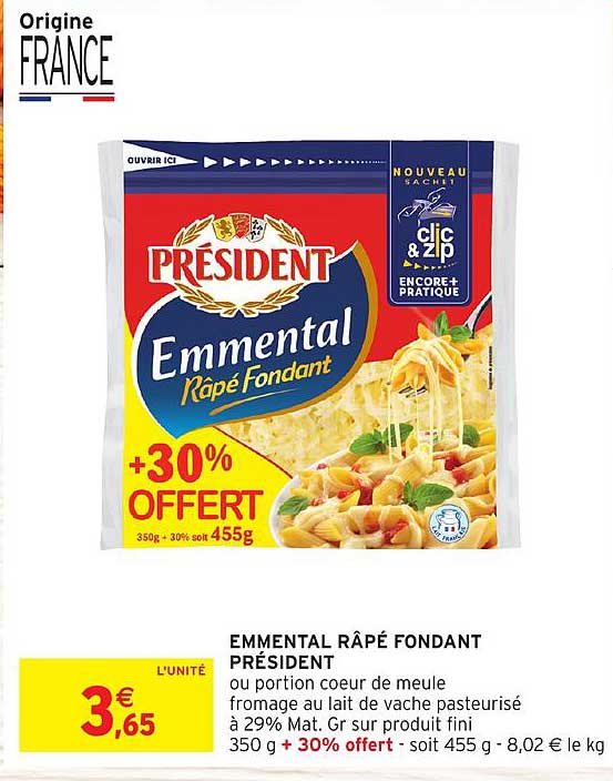 EMMENTAL RÂPÉ FONDANT PRÉSIDENT