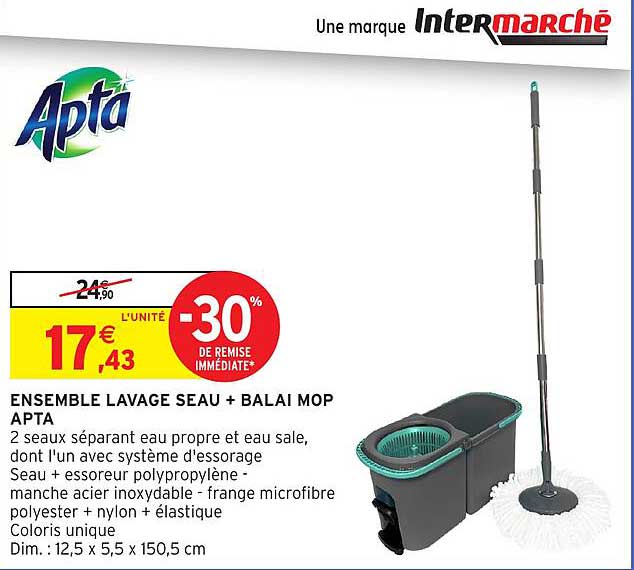 ENSEMBLE LAVAGE SEAU + BALAI MOP APTA