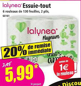 Essuie-tout 6 rouleaux de 130 feuilles, 2 plis
