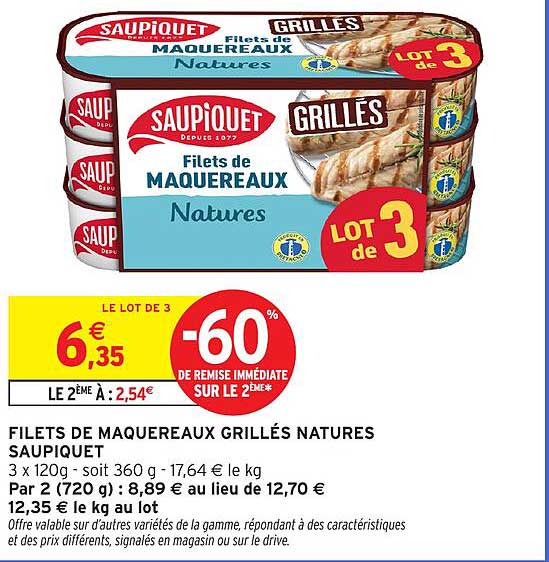 FILETS DE MAQUEREAUX GRILLÉS NATURES SAUPIQUET
