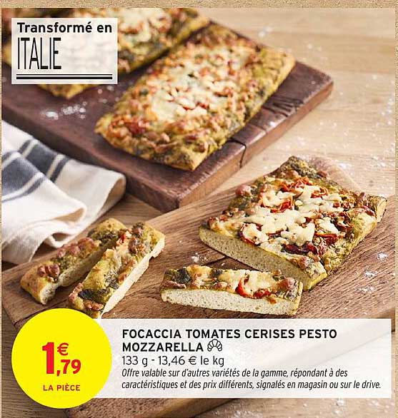 Focaccia tomates cerises pesto mozzarella