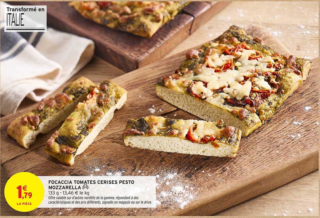 FOCACCIA TOMATES CERISES PESTO MOZZARELLA