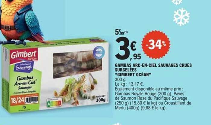 GAMBAS ARC-EN-CIEL SAUVAGES CRUES SURGELÉES "GIMBERT OCÉAN"