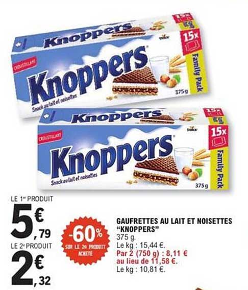 GAUFRETTES AU LAIT ET NOISETTES "KNOPPERS"