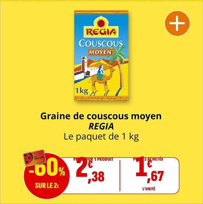 Graine de couscous moyen REGIA Le paquet de 1 kg