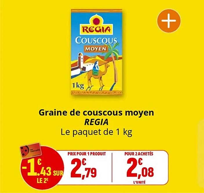 Graine de couscous moyen REGIA Le paquet de 1 kg