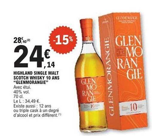 HIGHLAND SINGLE MALT SCOTCH WHISKY 10 ANS "GLENMORANGIE"