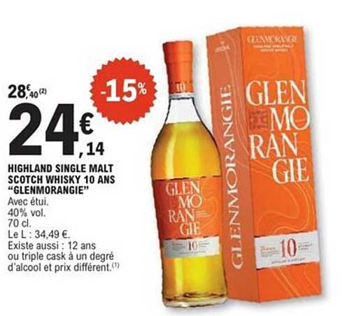 HIGHLAND SINGLE MALT SCOTCH WHISKY 10 ANS "GLENMORANGIE"