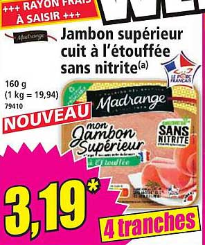 Jambon supérieur cuit à l’étouffée sans nitrite