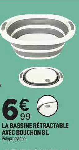 LA BASSINE RÉTRACTABLE AVEC BOUCHON 8 L