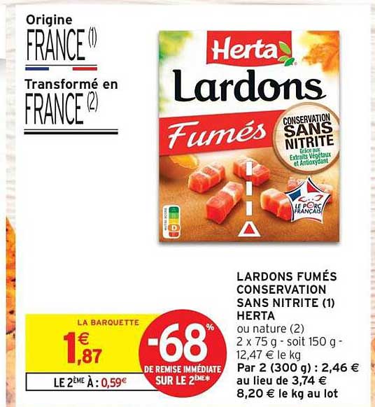 LARDONS FUMÉS CONSERVATION SANS NITRITE (1) HERTA