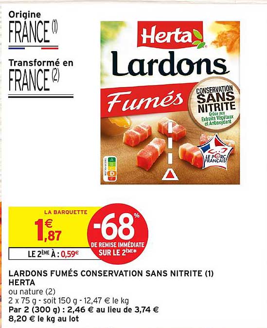 LARDONS FUMÉS CONSERVATION SANS NITRITE (1) HERTA