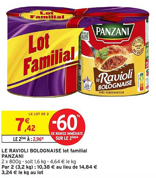 LE RAVIOLI BOLOGNAISE lot familial PANZANI