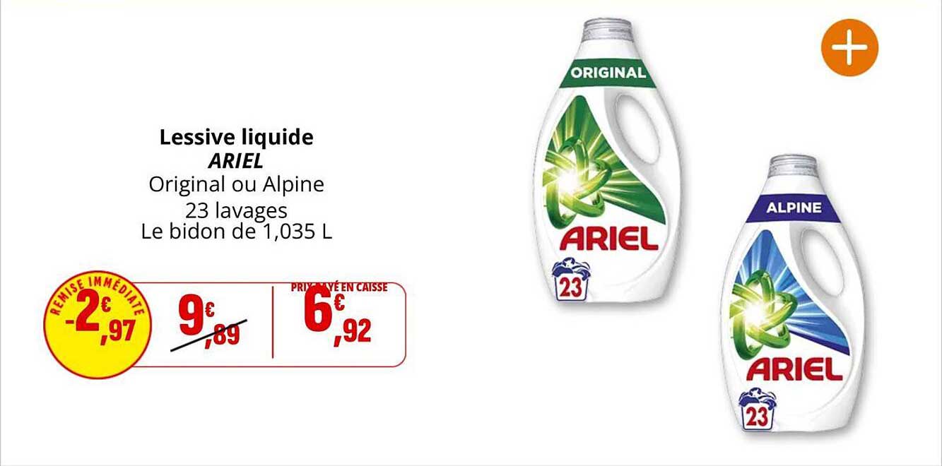 Lessive liquide ARIEL Original ou Alpine - 23 lavages