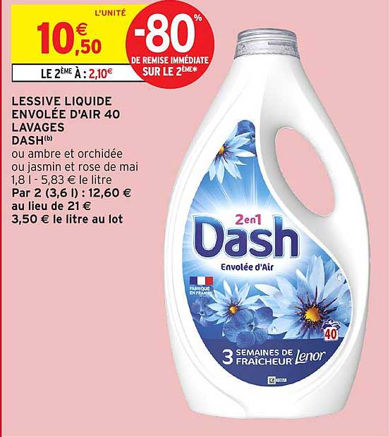 LESSIVE LIQUIDE ENVOLÉE D'AIR 40 LAVAGES DASH