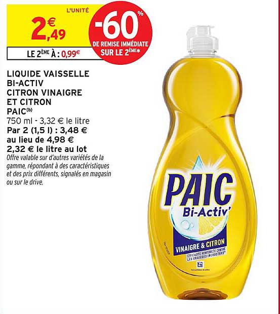 LIQUIDE VAISSELLE BI-ACTIV CITRON VINAIGRE ET CITRON