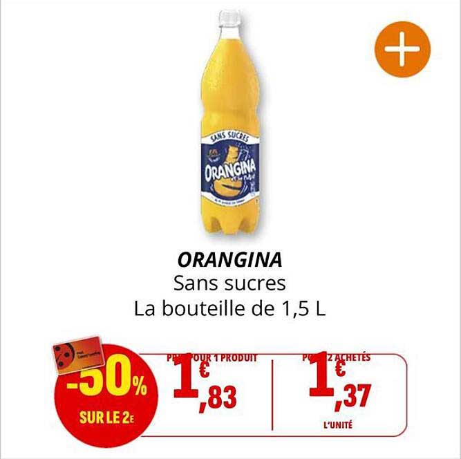 ORANGINA Sans sucres La bouteille de 1,5 L
