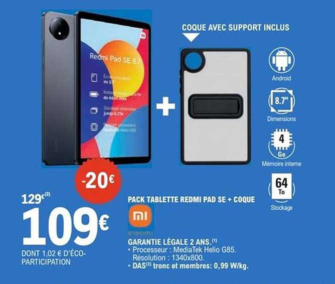 PACK TABLETTE REDMI PAD SE + COQUE