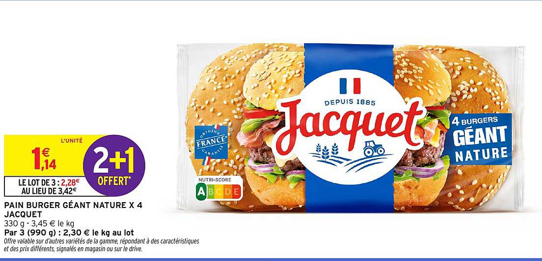 PAIN BURGER GÉANT NATURE X 4 JACQUET