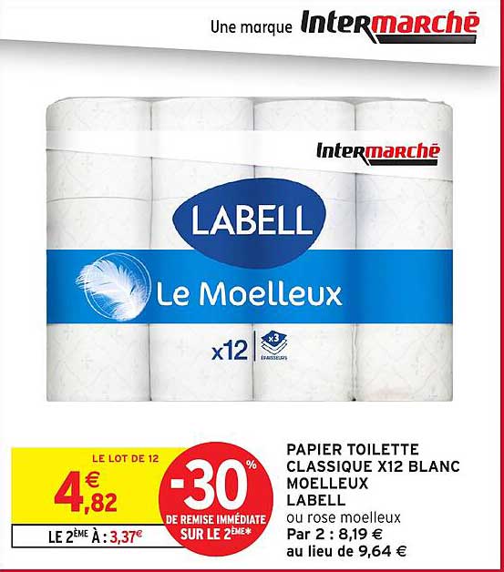PAPIER TOILETTE CLASSIQUE X12 BLANC MOELLEUX LABELL