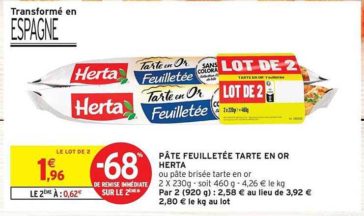 PÂTE FEUILLETÉE TARTE EN OR HERTA