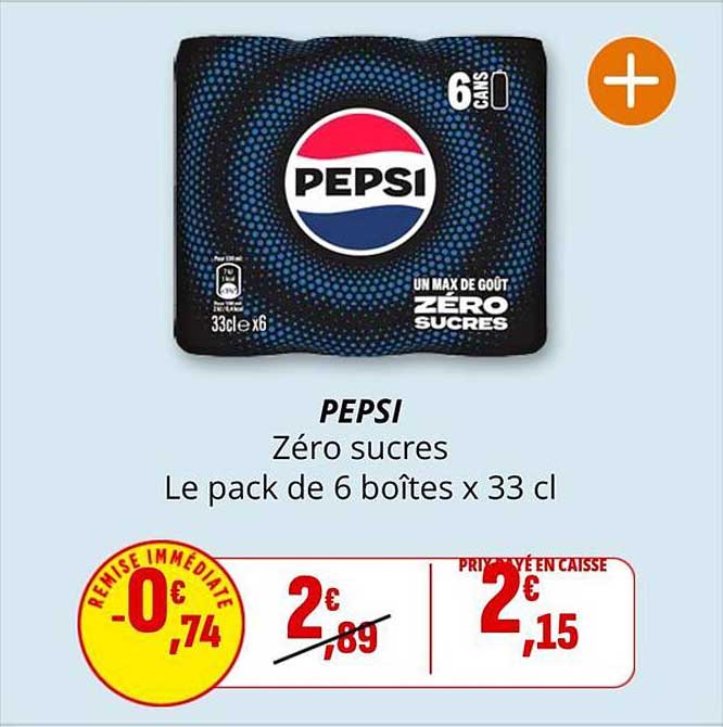 PEPSI Zéro sucres Le pack de 6 boîtes x 33 cl