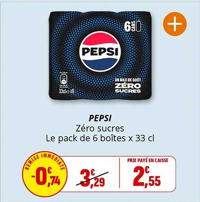 PEPSI Zéro sucres Le pack de 6 boîtes x 33 cl