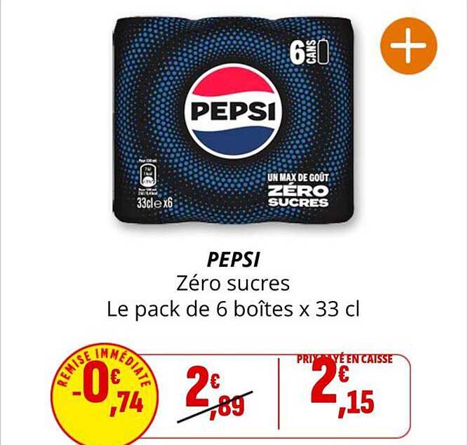 PEPSI Zéro sucres Le pack de 6 boîtes x 33 cl