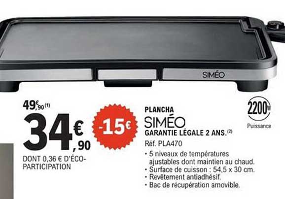 PLANCHA SIMÉO GARANTIE LÉGALE 2 ANS.