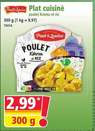 Plat cuisiné poulet Korma et riz