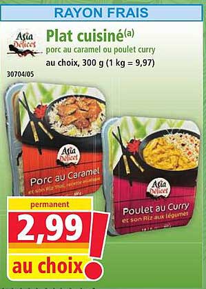 Plat cuisiné(a) porc au caramel ou poulet curry au choix, 300 g