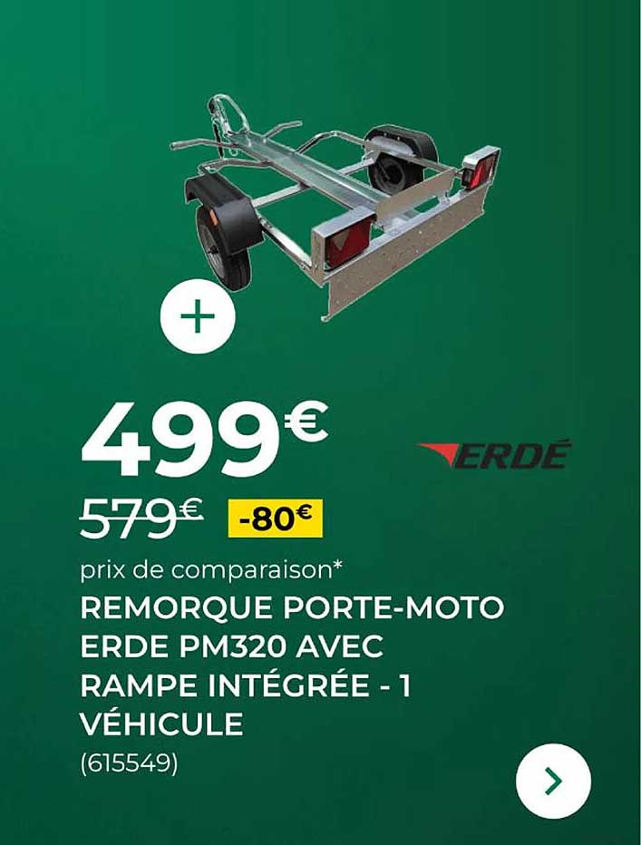 REMORQUE PORTE-MOTO ERDE PM320 AVEC RAMPE INTÉGRÉE - 1 VÉHICULE