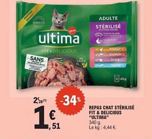 REPAS CHAT STÉRILISÉ FIT & DELICIOUS "ULTIMA"
