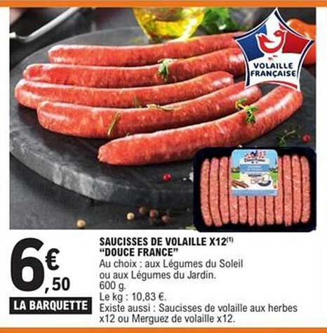 SAUCISSES DE VOLAILLE X12 "DOUCE FRANCE"