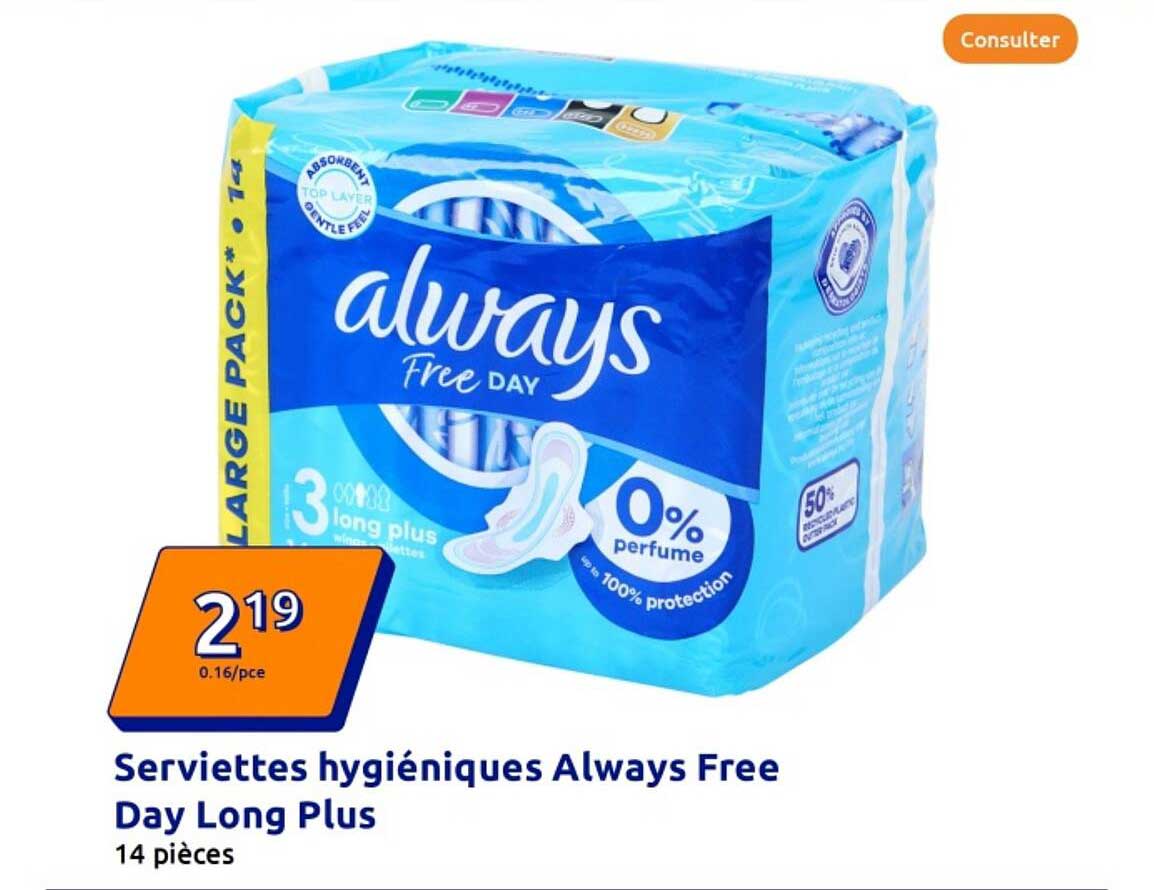Serviettes hygiéniques Always Free Day Long Plus