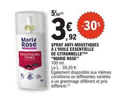 SPRAY ANTI-MOUSTIQUES À L'HUILE ESSENTIELLE DE CITRONNELLE "MARIE ROSE"