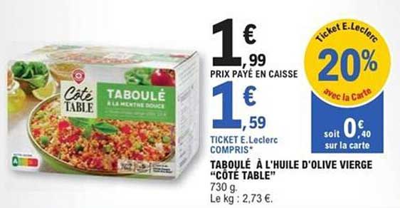 TABOULÉ À L'HUILE D'OLIVE VIERGE "CÔTÉ TABLE"
