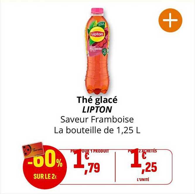 Thé glacé LIPTON Saveur Framboise La bouteille de 1,25 L