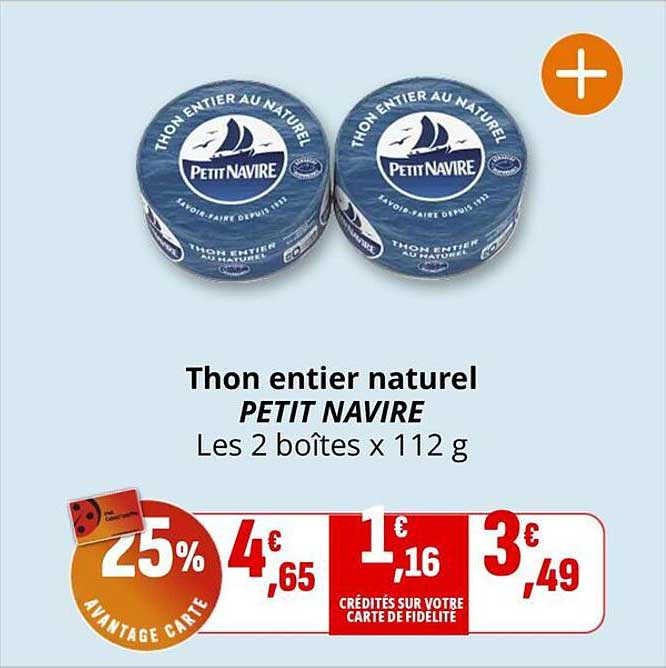 Thon entier naturel PETIT NAVIRE Les 2 boîtes x 112 g