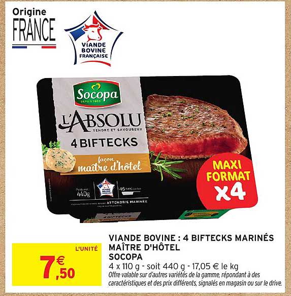 VIANDE BOVINE : 4 BIFTECKS MARINÉS MAÎTRE D'HÔTEL SOCOPA